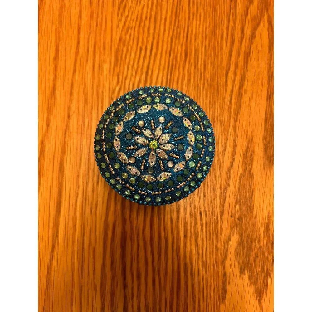 Vintage Ornate Small Jeweled & Beaded Trinket~Ring~Pill Box 2